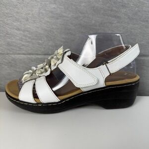 Clarks Collection White Leather Floral Wedge Sandals Women Size 7
